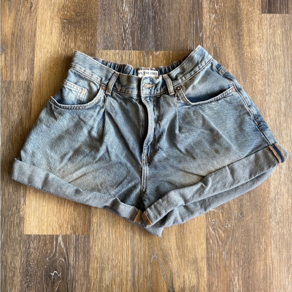 We The Free Washed High-Rise Rolled Hem Denim Shorts